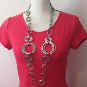 Silver Tone Triple Hoops Link Chain Flapper Necklace